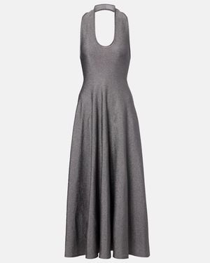 KHAITE Melina Halterneck Lame Maxi Dress - Gray