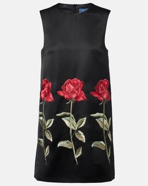 LEO LIN Satin Embroidered Yvonne Mini Dress - Black