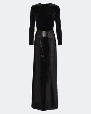 Monique Lhuillier Sequined Velvet-Paneled Gown - Black