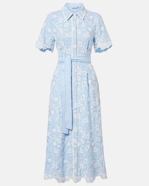 Jonathan Simkhai Audria Embroidered Linen-Blend Midi Dress - Blue