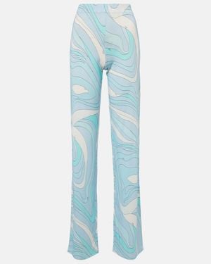 PUCCI Marmo Satin Jersey Straight Trousers - Blue