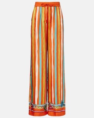 Dolce & Gabbana Striped Silk Palazzo Pants - Orange