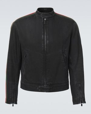 Gucci Bikerjacke Web Stripe Aus Denim - Schwarz