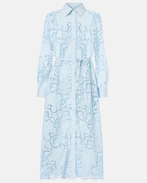 Erdem Laser-Cut Cotton Shirt Dress - Blue