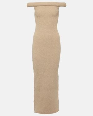 TOTEME Knitted Off-Shoulder Midi Dress - Natural