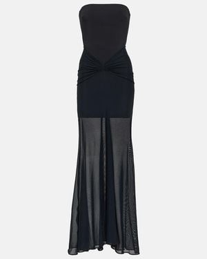 David Koma Tulle-Trimmed Ruched Bustier Gown - Blue