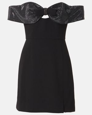 Self-Portrait Bow-Detail Off-Shoulder Crepe Minidress - Black