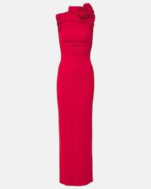 Magda Butrym Floral-Applique Ruched Jersey Gown - Red