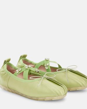 Simone Rocha Grip Embellished Satin Ballet Flats - Green