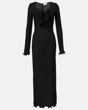 Magda Butrym Floral-Appliques Sheer Maxi Dress - Black