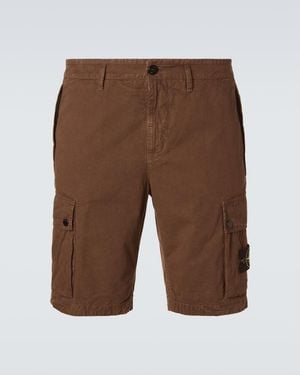 Stone Island Compass Cotton Canvas Cargo Shorts - Brown