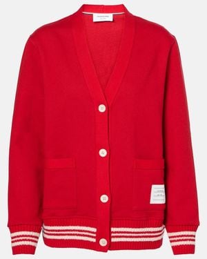 Thom Browne 4-Bar Boucle-Trimmed Cotton Cardigan - Red