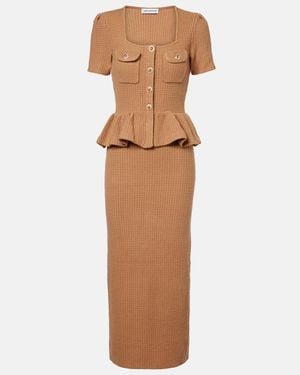 Self-Portrait Knitted Peplum Midi Dress in Blue | Lyst UK
