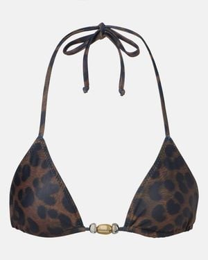 SAME Beaded Printed Bikini Top - Black