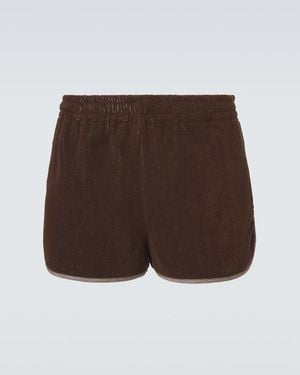 Versace Logo Cotton Terry Shorts - Brown