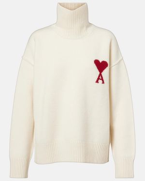 Ami Paris Rollkragenpullover Ami De Cour Aus Schurwolle - Weiß
