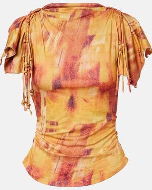 Isabel Marant Jazia Printed Ruffled Cotton Top - Orange