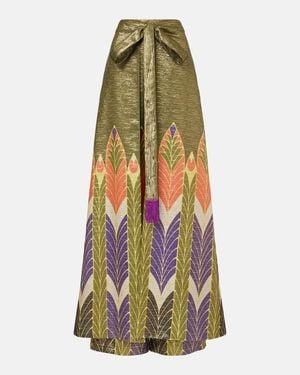 Valentino Printed Silk-Blend Wide-Leg Pants - Green