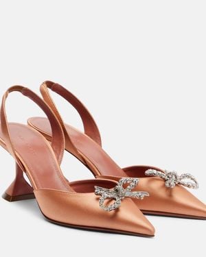 AMINA MUADDI Rosie Embellished Satin Slingback Pumps - Brown