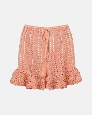 Anna Kosturova Crochet Ruffled Cotton Shorts - Pink