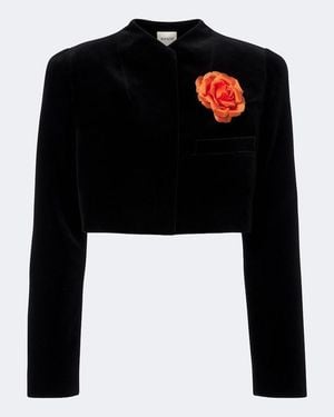 KHAITE Samo Floral-Applique Cropped Velvet Jacket - Black