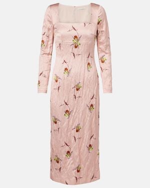 Emilia Wickstead Renne Floral Satin Midi Dress - Pink