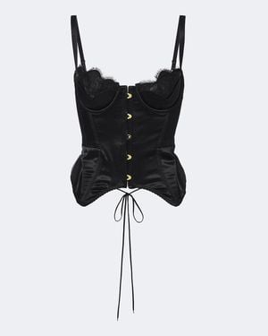 Maria Lucia Hohan Top Bustier Samya De Saten Con Encaje - Negro
