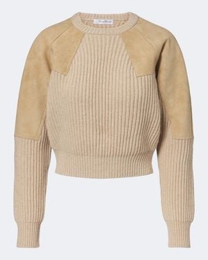 Max Mara Pullover Aus Wolle Und Kaschmir Mit Veloursleder - Natur