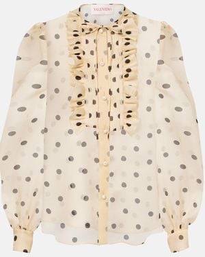 Valentino Polka-Dot Silk Organza Blouse - Natural