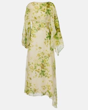 Erdem Draped Floral Silk Creponne Midi Dress - Yellow