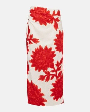 SIR. Floral Linen Midi Skirt - Red
