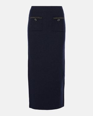 Self-Portrait Wool And Cotton-Blend Midi Skirt - Blue