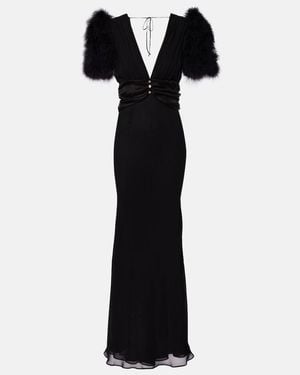 Alessandra Rich Feather-Trimmed Silk Georgette Gown - Black