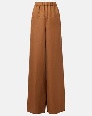 Max Mara Onore Linen And Silk Twill Wide-Leg Pants - Brown