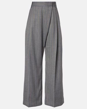 Ganni Pinstripe Wide-Leg Trousers - Grey