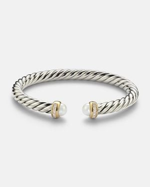 David Yurman Cable Flex Sterling And 14Kt Cuff Bracelet With Diamonds And Pearls - Metallic