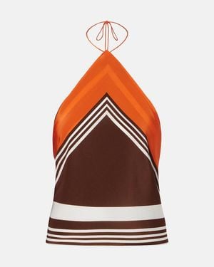 SIR. Destino Striped Halterneck Silk Top - Red
