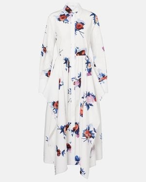 Erdem Floral-Print Long-Sleeve Cotton-Poplin Midi Shirt Dress - White