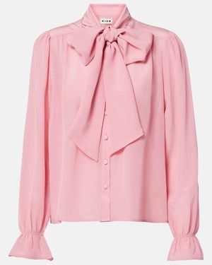 RIXO London Wilhelmina Tie-Neck Silk Blouse - Pink