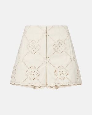 Veronica Beard Jazmin Laser-Cut Cotton Shorts - Natural