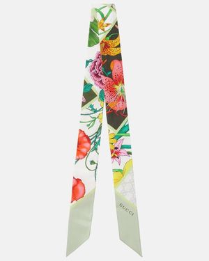 Gucci Printed Twill Silk Scarf - White