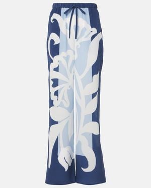 SIR. Sorrento Printed Silk Satin Wide-Leg Trousers - Blue