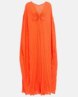Valentino Pleated Silk Midi Dress - Orange