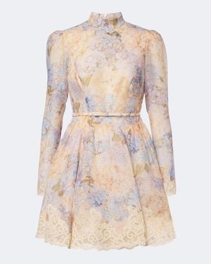 Zimmermann Valiant Floral Linen And Silk Minidress - Pink