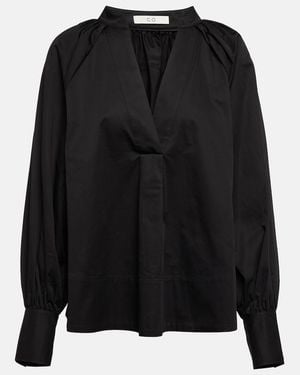 Co. Oversized V-Neck Tton Blouse - Black
