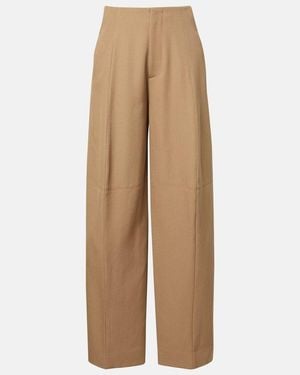 Victoria Beckham High-Rise Virgin Wool Wide-Leg Trousers - Natural