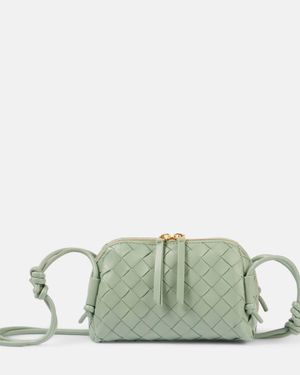 Bottega Veneta Concert Intrecciato Leather Pouch With Strap - Green