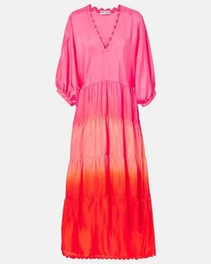 Juliet Dunn Scalloped Tiered Silk Maxi Dress