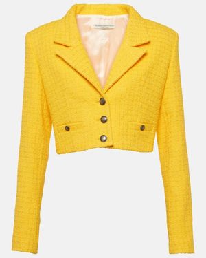 Alessandra Rich Cropped Boucle Tweed Blazer - Yellow