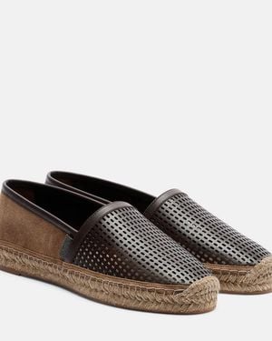 Brunello Cucinelli Espadrilles Monili Aus Leder Und Veloursleder - Braun